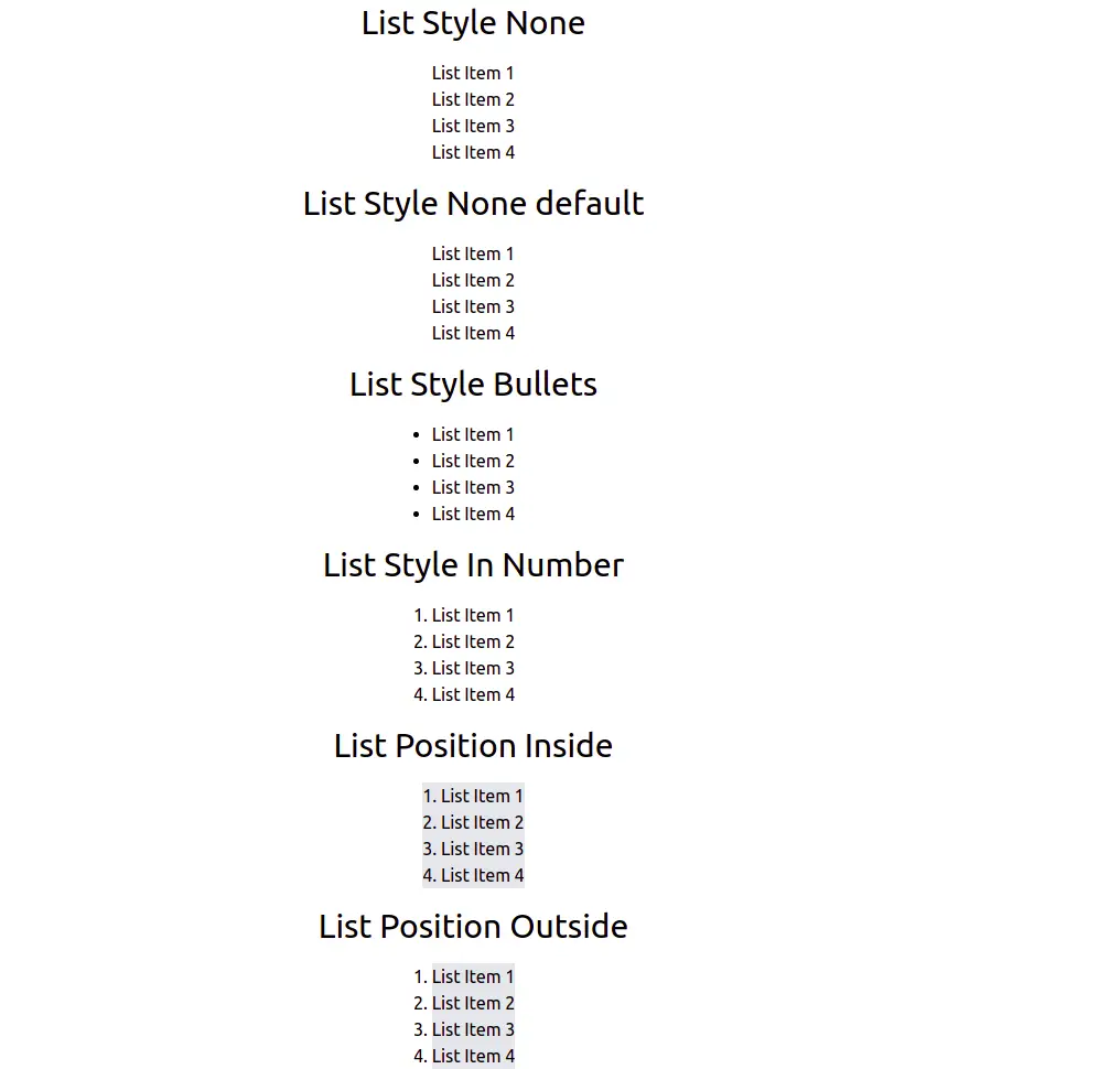 Tailwind CSS List Style Type and List Style Position  Examples