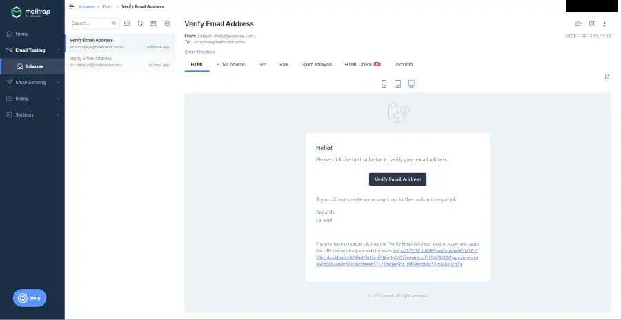 laravel 10 email verification code with mailtrap
