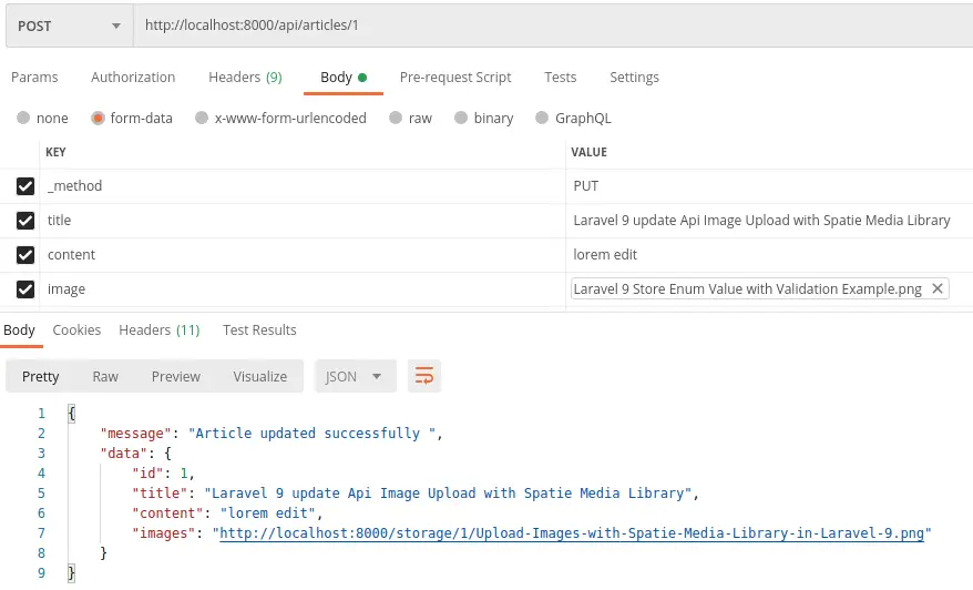 laravel 9 rest api image edit update with spatie media library