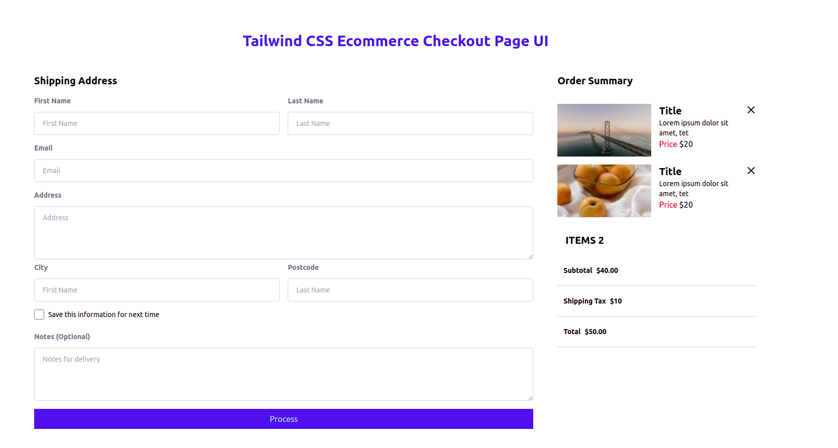 tailwind Ecommerce checkout