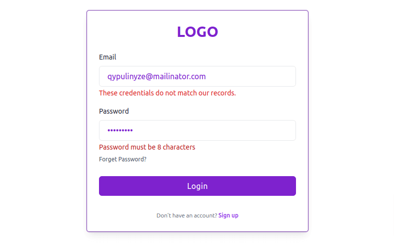 login form with validation 